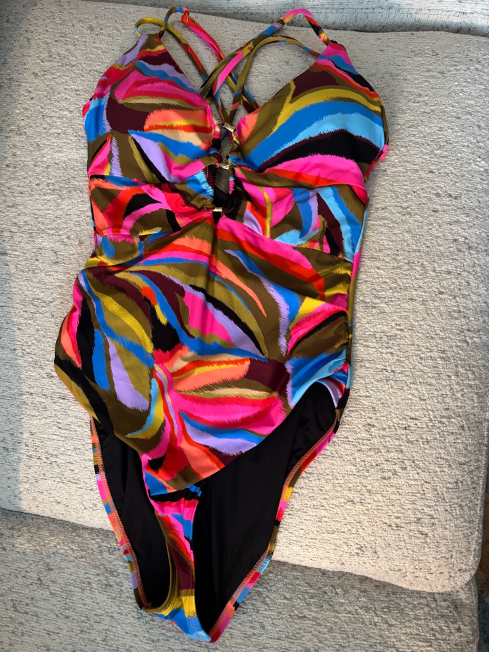 ❗️NWT La Blanca Multicolor Tropic Waves Lace-Up Design One-Piece Swimsuit 14